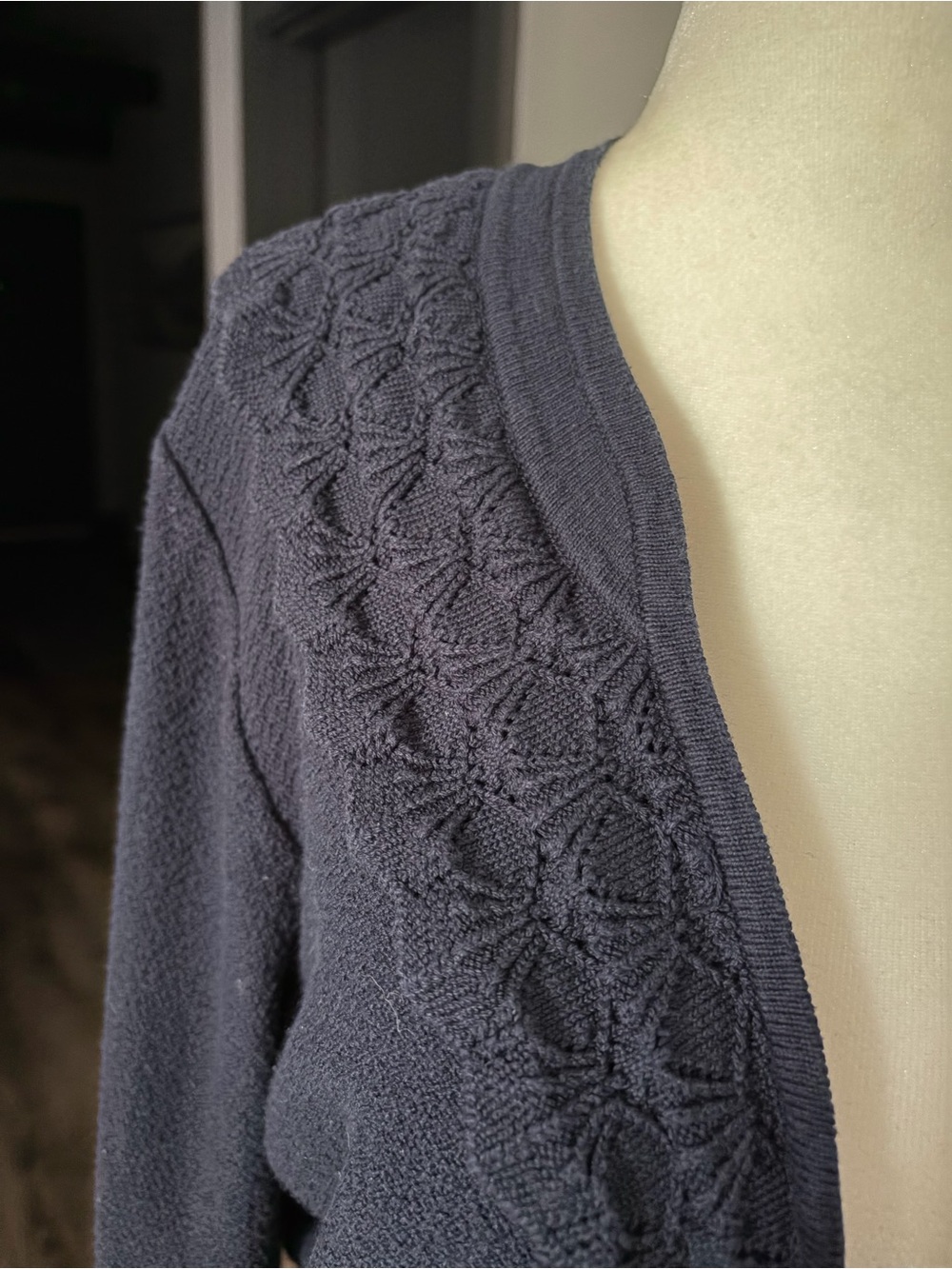 Atelier Reve Scalloped Navy Open-Front Cardigan Sweater